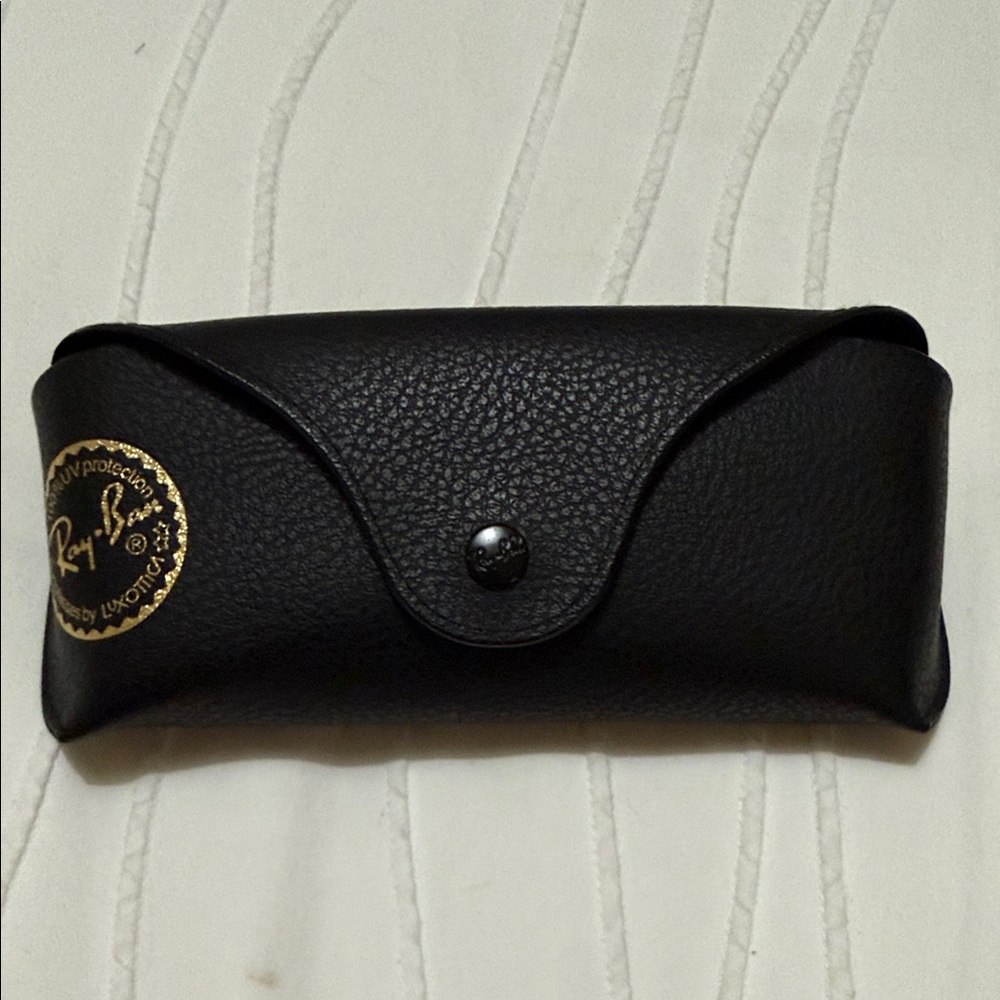 Ray-Ban Black Leather Sunglasses Case with Gold Logo